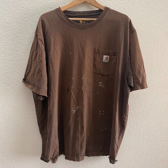 Carhartt Original Fit Chest Pocket Distressed Paint T-Shirt Work Farm Chore 2XL - Picture 1 of 4